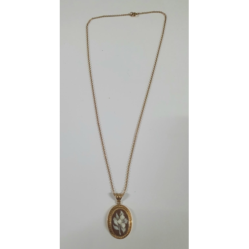 40 - 9ct gold mounted carved shell cameo pendant suspended from a fine 9ct gold,

4.5 grams gross        ... 