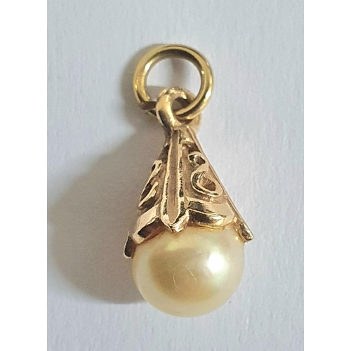 41 - Fully hallmarked 9ct yellow gold pendant/charm holding a single Pearl,

1 gram gross