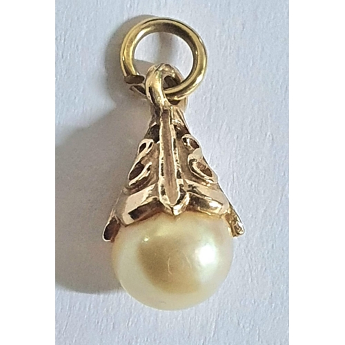 41 - Fully hallmarked 9ct yellow gold pendant/charm holding a single Pearl,

1 gram gross