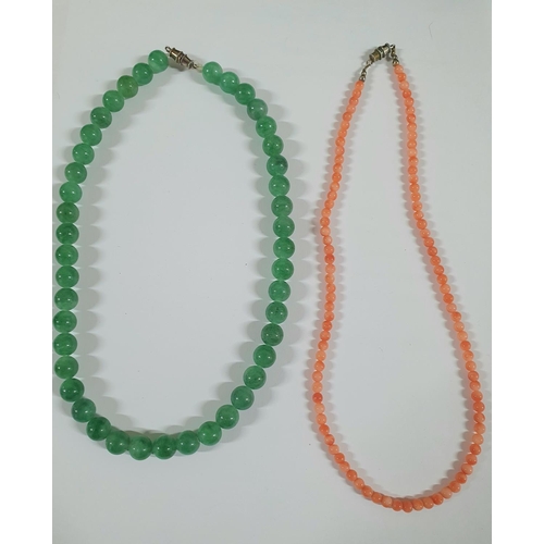 46 - Stunning Jade choker together with a similar Coral choker (2)