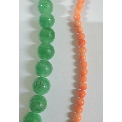 46 - Stunning Jade choker together with a similar Coral choker (2)