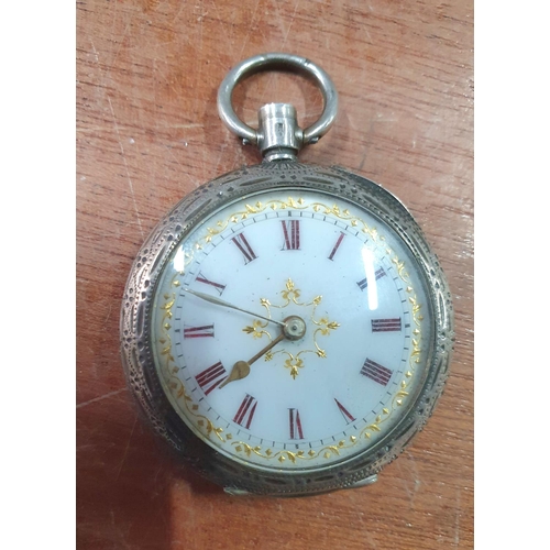 58 - Antique silver ladies continental pocket watch with enamel dial