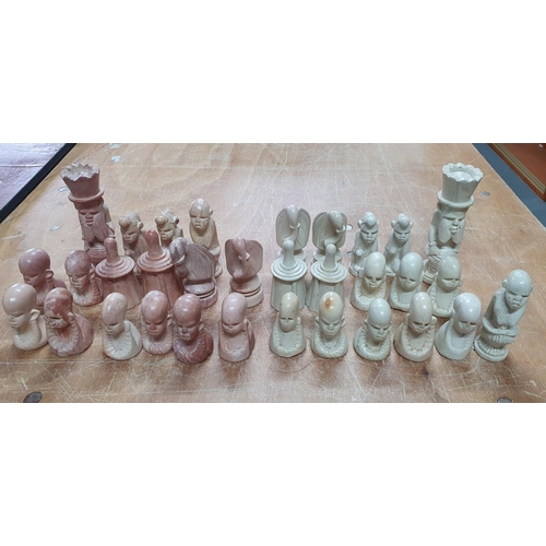 71 - Complete carved marble/soapstone chess set