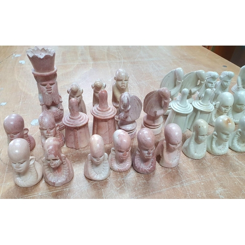 71 - Complete carved marble/soapstone chess set