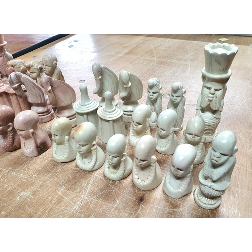 71 - Complete carved marble/soapstone chess set