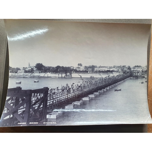 72 - Old black & white photograph album filled with photographs showing Singapore, Malasia and Bagdad