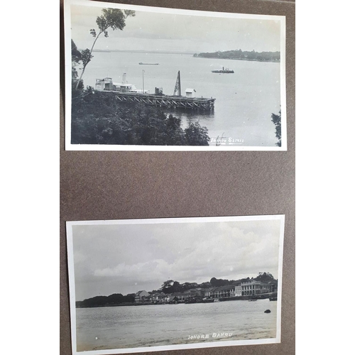 72 - Old black & white photograph album filled with photographs showing Singapore, Malasia and Bagdad