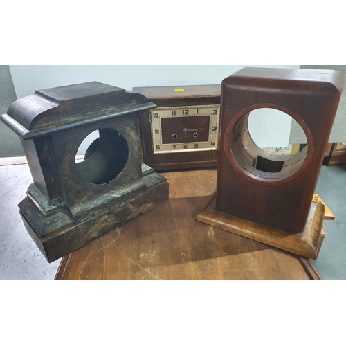 79 - Mid 20thC mantle clock together with cast iron and wooden mantle clock 