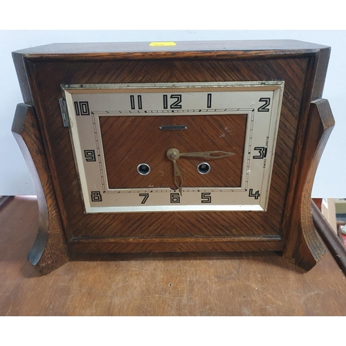 79 - Mid 20thC mantle clock together with cast iron and wooden mantle clock 