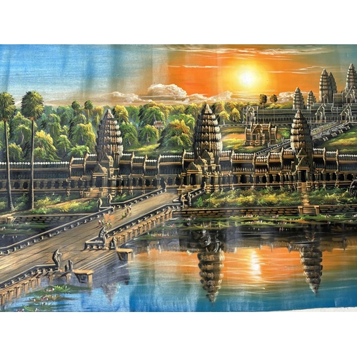 103 - Vintage 1980s/90s acrylic on upstretched canvas painting of Angkor Wat Temple signed by Rayuth