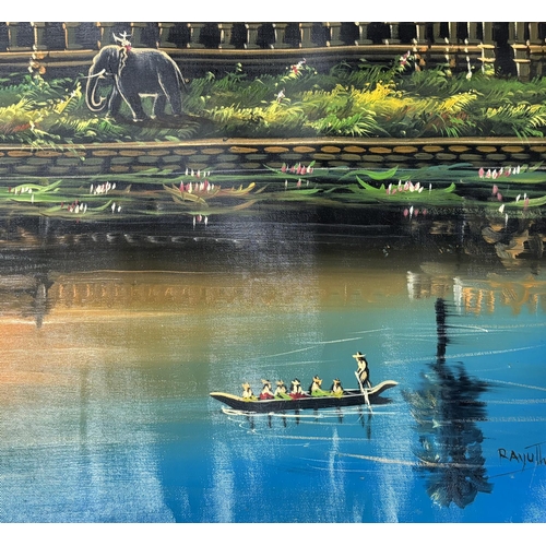 103 - Vintage 1980s/90s acrylic on upstretched canvas painting of Angkor Wat Temple signed by Rayuth