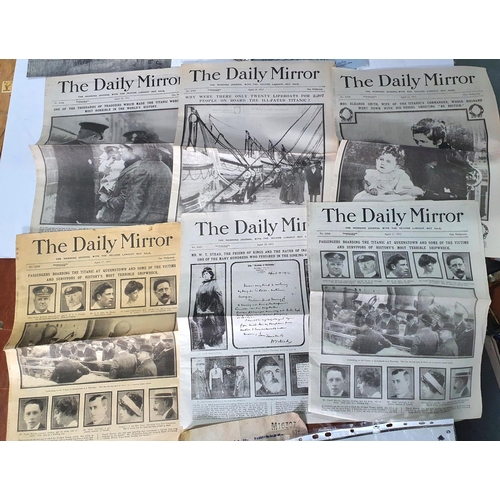 111 - Collection of old Daily Mirror newspapers and reproduction items all relating to the Titanic  (Qty)