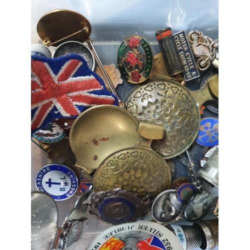 157 - Large quantity of small collectables to include medallions, late Victorian-later 20thC, enamel pin b... 