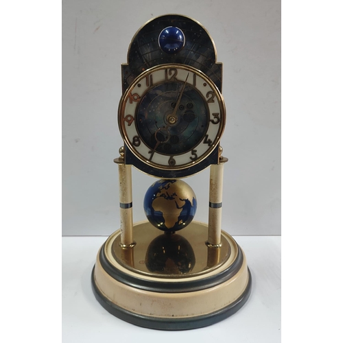 179 - A stunning Kaiser glass domed 400 day Astral Moon Roller dial torsion clock with terrestrial globe, ... 