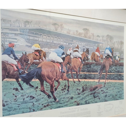 67 - Large Paul Hart jump racing print, signed in pencil 