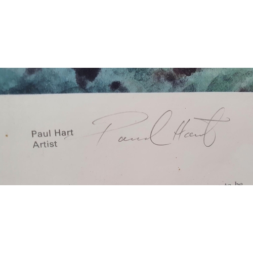 67 - Large Paul Hart jump racing print, signed in pencil 