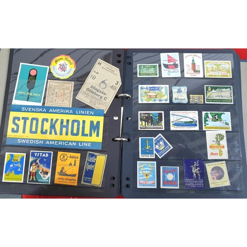 272 - Black folder containing a large quantity of Sweden stamps and stickers, all Swedish town or business... 