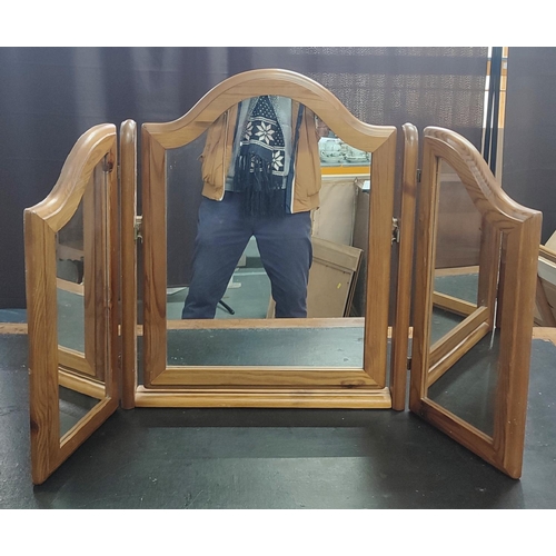 436 - A Pine tri-folding table-top mirror