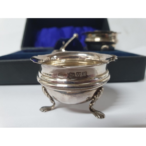 1 - Pair of Chester 1908 silver salts with matching spoons in original case,

35 grams