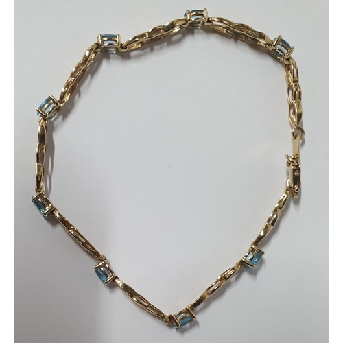 17 - Ladies fully hallmarked 9ct yellow gold bracelet with Aquamarine together with another plain hallmar... 