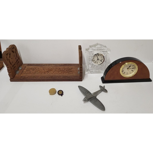 41 - Collection of various collectables including two mantle clocks, badges and others (Qty)