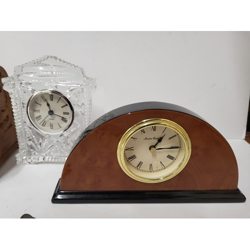 41 - Collection of various collectables including two mantle clocks, badges and others (Qty)