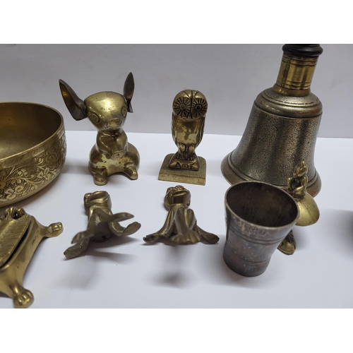 70 - Collection of brassware including a hand bell (Qty)