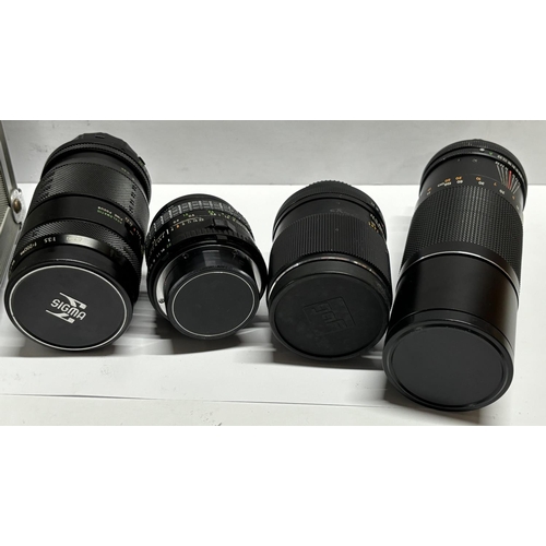 80 - Collection of camera lenses in metal box