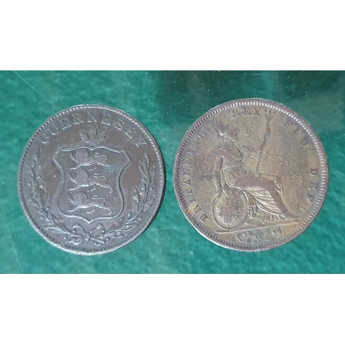 133 - Guernsey 1834 8 Doubles together with a William IV 1831 penny, both in VF condition (2)