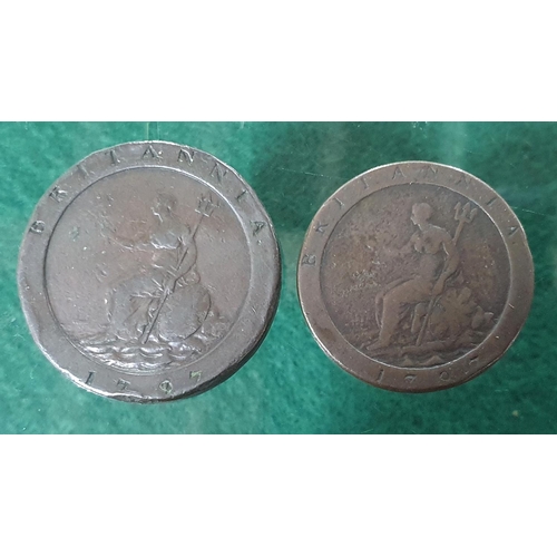 134 - George III 1797 Cartwheel 2d together with a similar George III 1797 Cartwheel 1d (2)