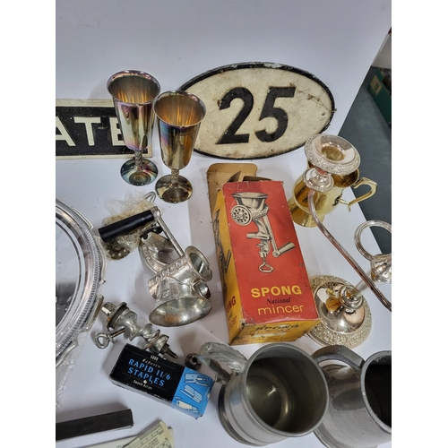 139 - Collection of various metalware including 2 cast iron signs (Qty)