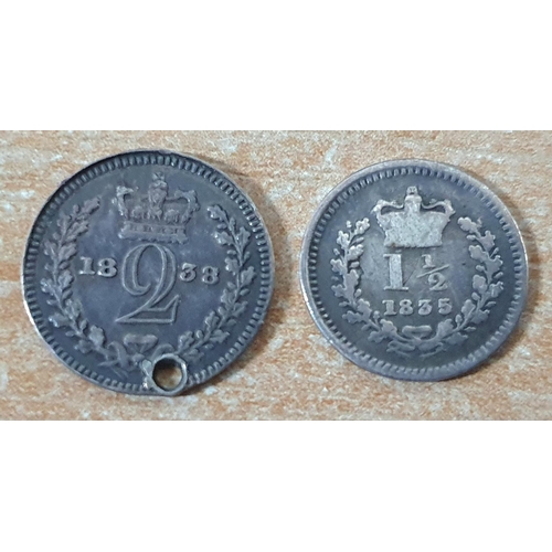 167 - William IV 1835 Maundy 11/2d together with a drilled QV maundy 1938 2d (2)