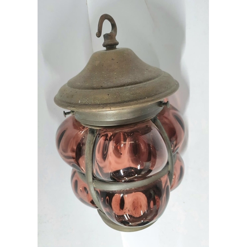 221 - Fine quality hanging lantern with cranberry glass