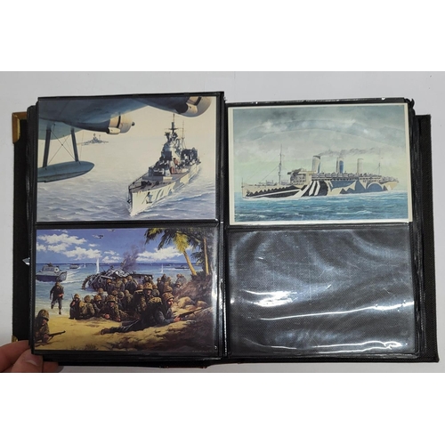 225 - Album containing 20thC colour postcards, mainly containing Armed Forces related examples (Qty)