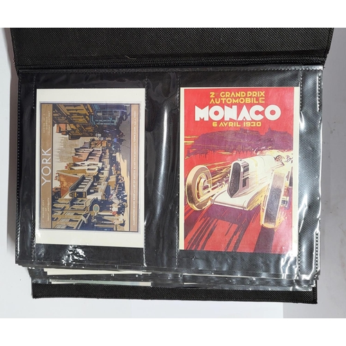 226 - Album containing 20thC colour postcards, mainly containing travel, air plane or car related examples... 