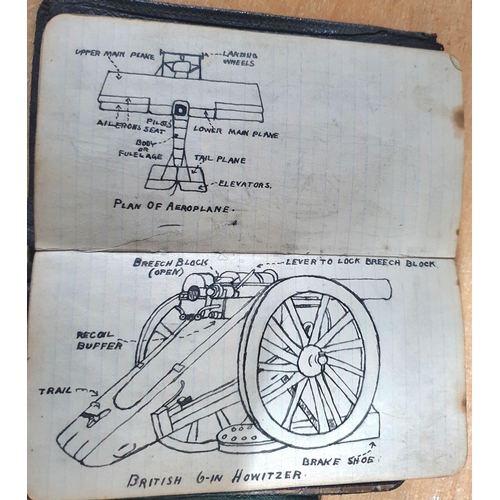 233 - WWI soldiers memo pad/wallet containing 2 occupation bank notes and original sketches relating to th... 