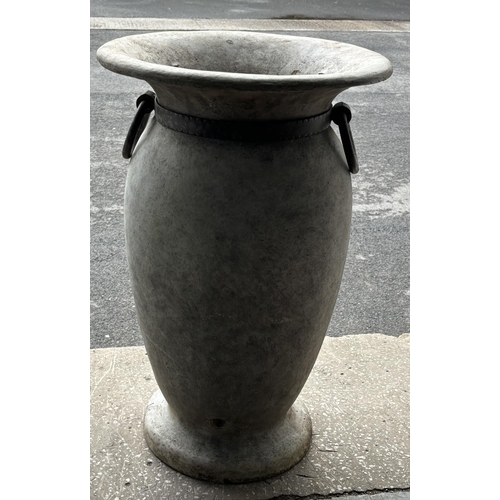 340 - Large garden terracotta urn with metal handles 

80cm Tall