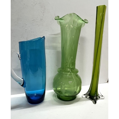 404 - Coloured glass jug along with 2 others