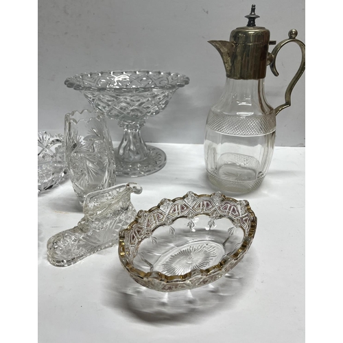 407 - Collection of cut glass items including claret jug and dishes etc