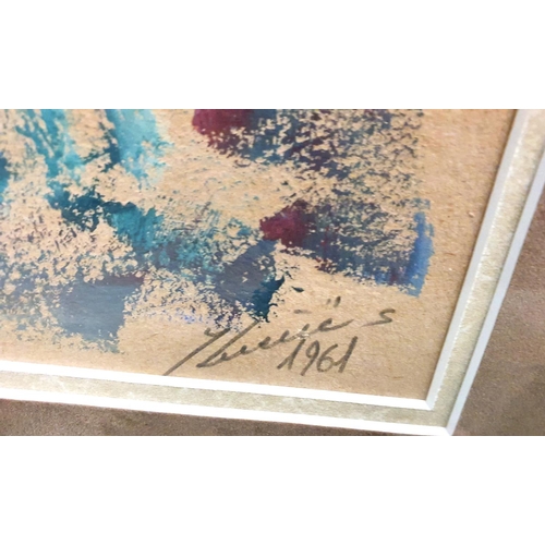 208 - Indistinctly signed 1961, possibly Russian school oil on paper in fine quality frame & is glazed,

T... 