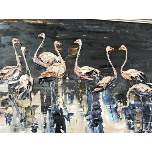 295 - Large Jean Tweedie 1966 Flamingo impasto oil on board, signed & dated, framed

73cm  x133cm