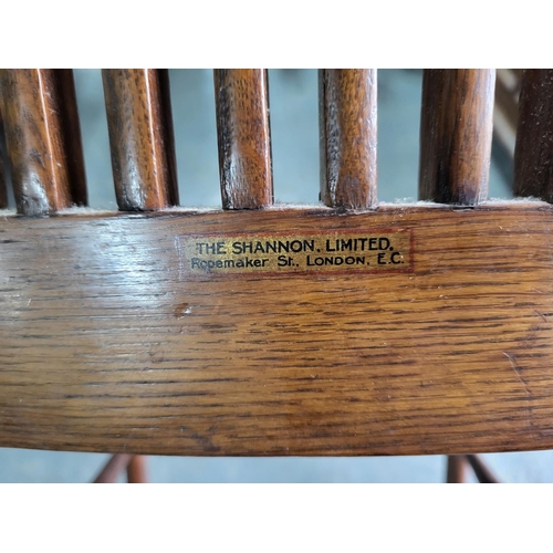 424 - Antique ropemakers chair with label for The Shannon Ltd, Ropemaker street, London, EC