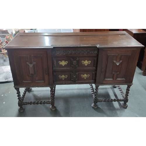 432 - A mid-century buffet with Barley Twist design, two doors and two central drawers