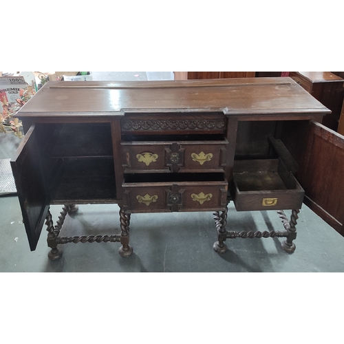 432 - A mid-century buffet with Barley Twist design, two doors and two central drawers