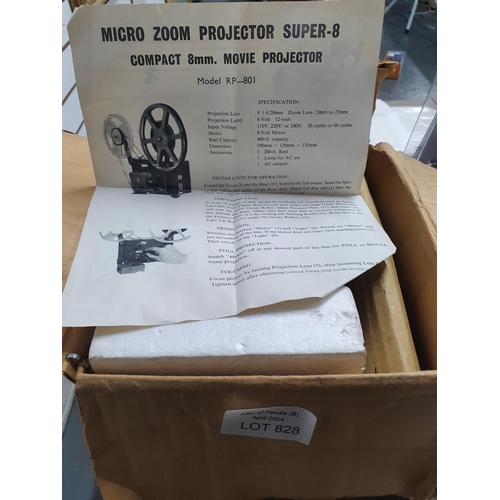 828 - Boxed micro zoom projector super-8 with instruction sheet