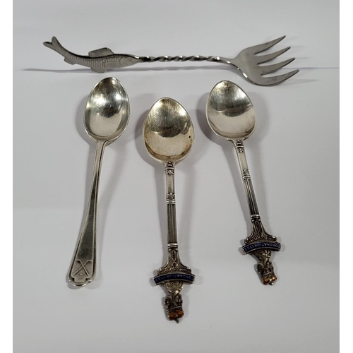 17 - Pair of 1953 coronation birmingham silver teaspoons, a sheffield 1933 silver teaspoon and a fork (4)