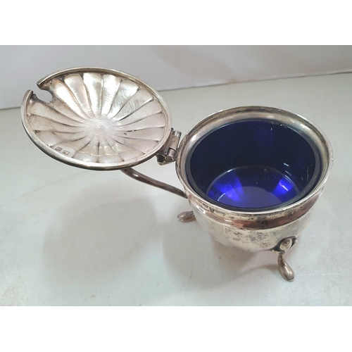 6 - Birmingham 1926 lidded mustard pot complete with blue glass liner together with 2 engraved silver na... 