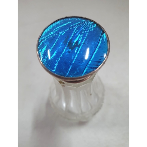 7 - Small glass container with a silver and blue enamel lid