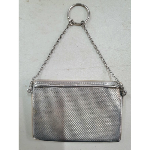 8 - Birmingham 912 silver call card case in the form of a purse with engine turned decoration and spring... 