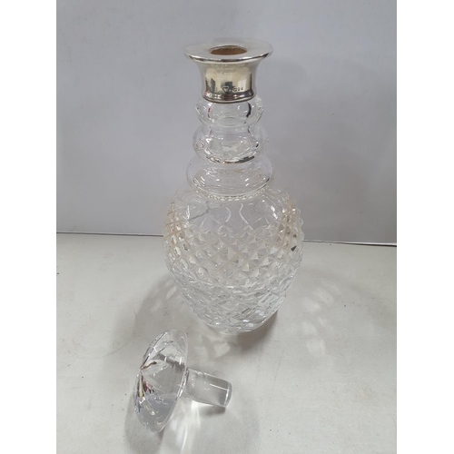 15 - Fine quality 1970 cut-glass decanter with London silver collar